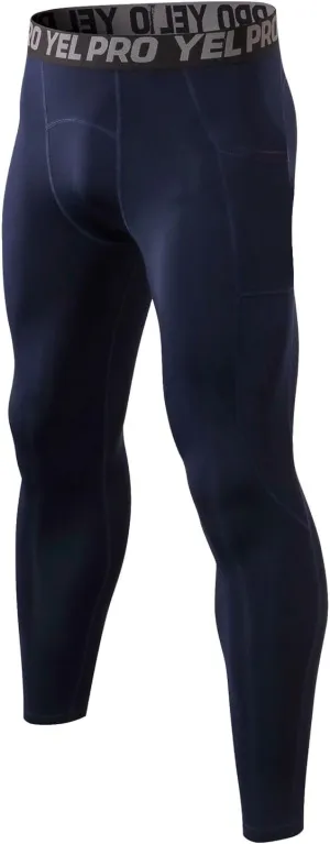 Mens Compression Pants Quick Dry Seamless Sports Running Gym Leggings Stretchy Athletic Pants with Pockets for Men