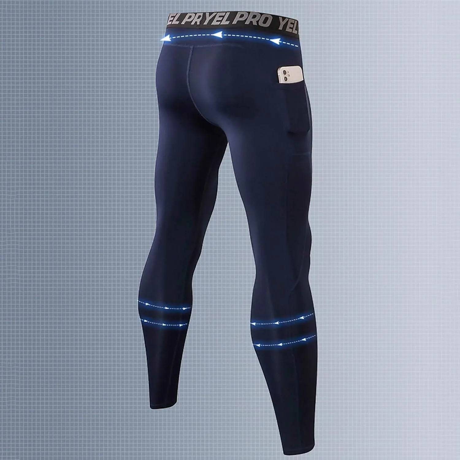 Mens Compression Pants Quick Dry Seamless Sports Running Gym Leggings Stretchy Athletic Pants with Pockets for Men