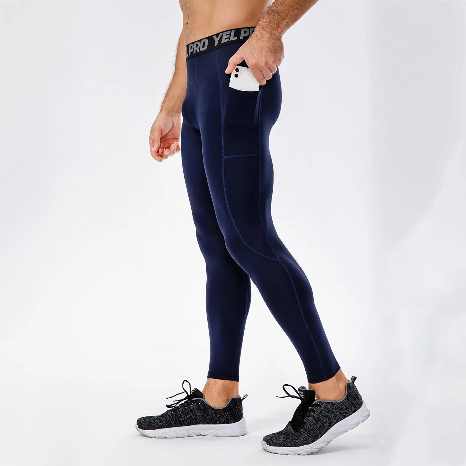 Mens Compression Pants Quick Dry Seamless Sports Running Gym Leggings Stretchy Athletic Pants with Pockets for Men