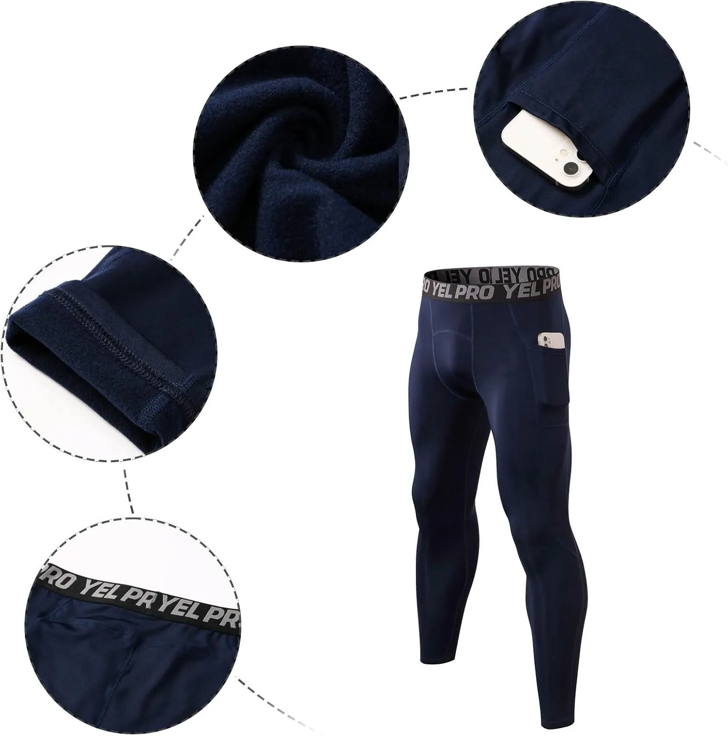 Mens Compression Pants Quick Dry Seamless Sports Running Gym Leggings Stretchy Athletic Pants with Pockets for Men
