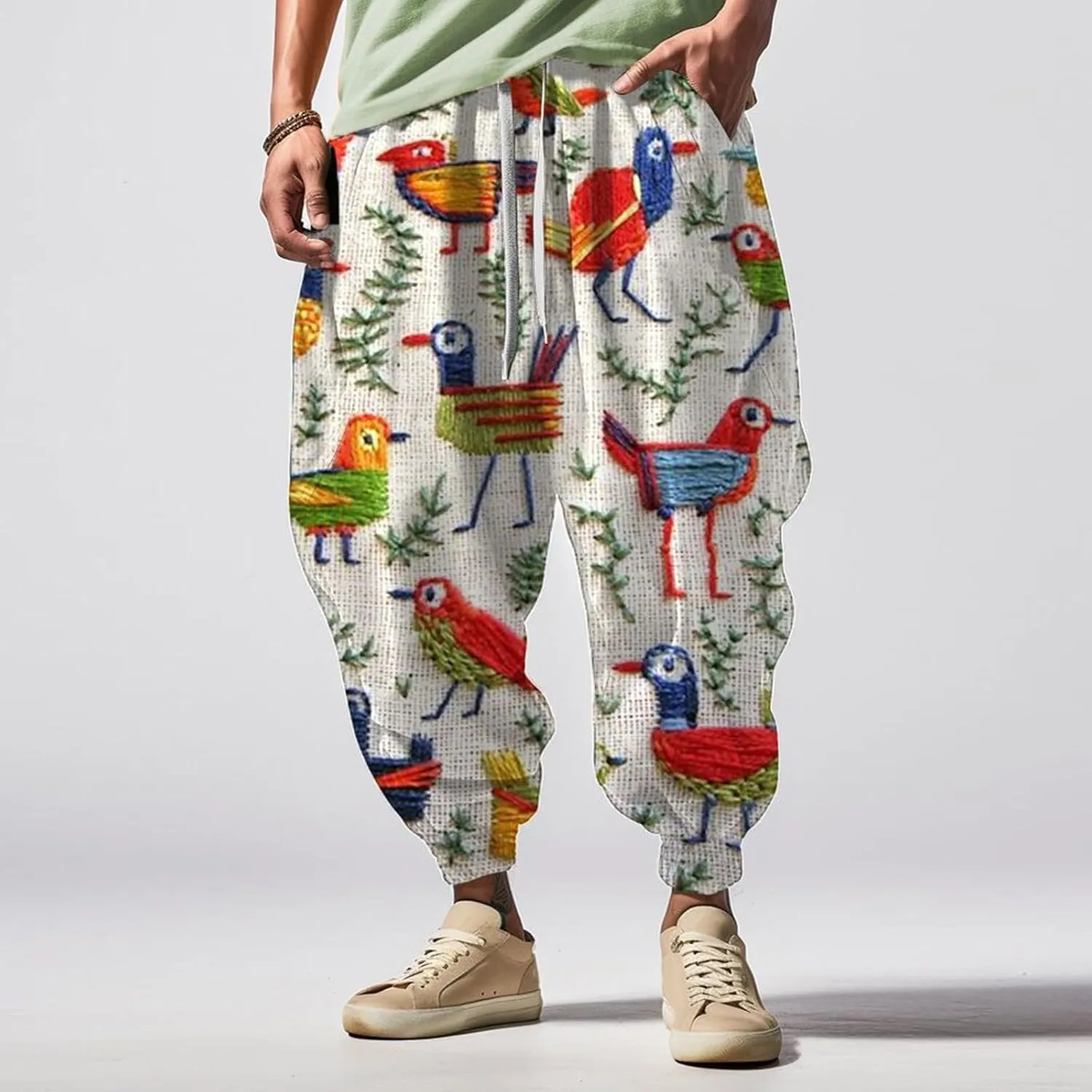 Men's Cotton Harem Yoga Baggy Pants Feel Casual Sweatpants Fashion Solid Color Oversized Tapered Pants Baggy Linen