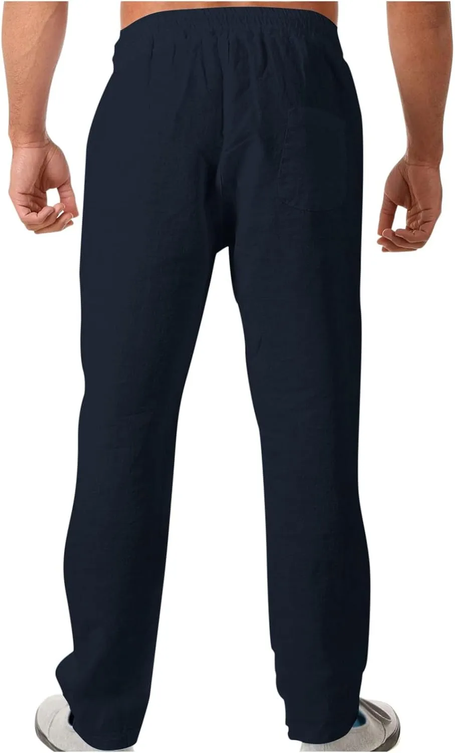 Men's Drawstring Cargo Linen Pants Joggers Casual Elastic Waist Beach Loose Trousers Flat-Front Stretch Chino Pant