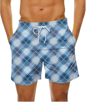 Mens Lounge Shorts Fashion Plaid Bottoms Elastic Waist Big and Tall Casual Summer Beach Shorts with Pockets