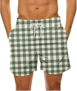 Mens Lounge Shorts Fashion Plaid Bottoms Elastic Waist Big and Tall Casual Summer Beach Shorts with Pockets