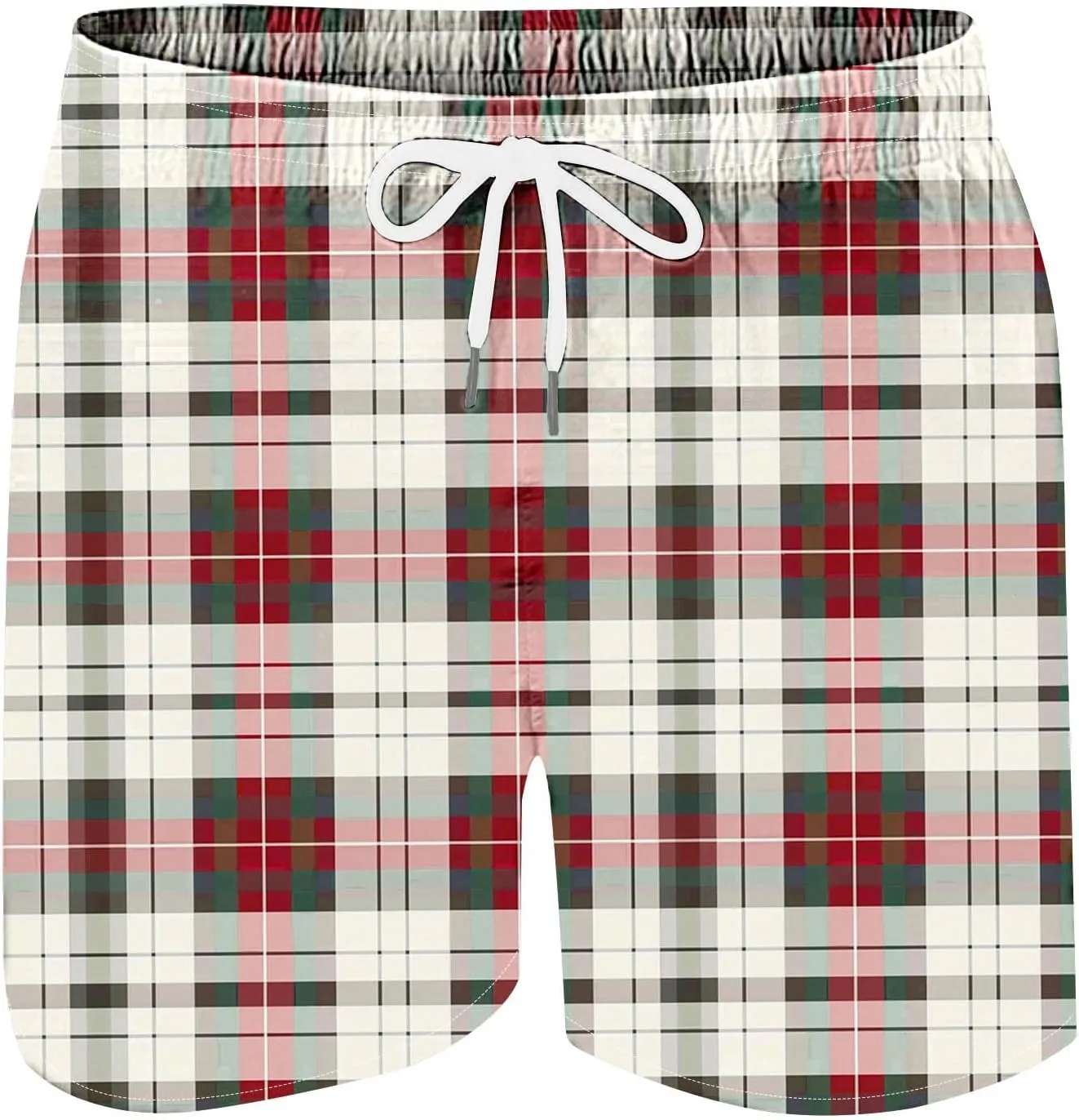 Mens Lounge Shorts Fashion Plaid Bottoms Elastic Waist Big and Tall Casual Summer Beach Shorts with Pockets