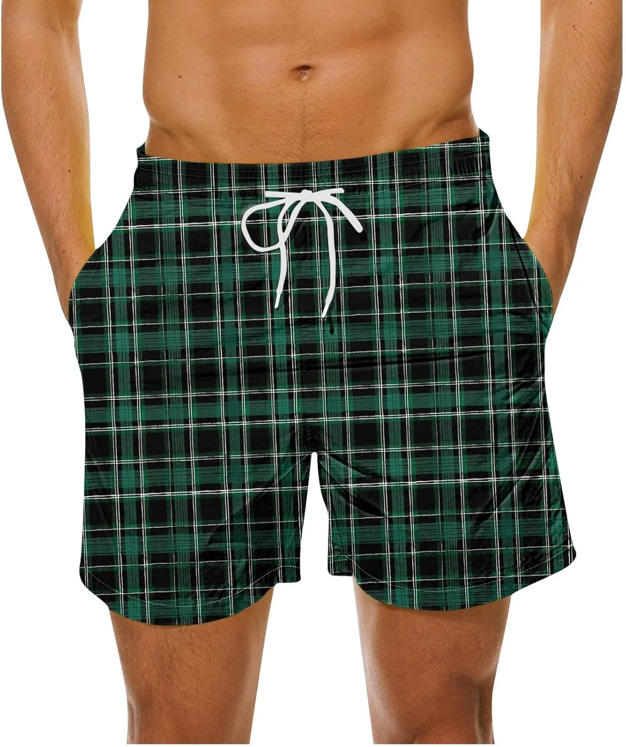 Mens Lounge Shorts Fashion Plaid Bottoms Elastic Waist Big and Tall Casual Summer Beach Shorts with Pockets