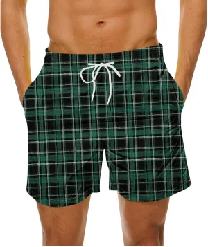 Mens Lounge Shorts Fashion Plaid Bottoms Elastic Waist Big and Tall Casual Summer Beach Shorts with Pockets