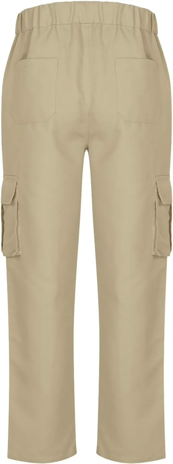 Mens Straight Leg Cargo Pants Regular Fit Drawstring Elastic Waist Stylish Casual Chino Pants with Pockets
