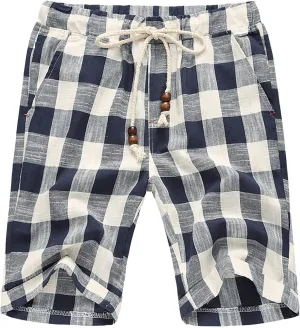 Men's Summer Casual Linen Drawstring Striped Beach Shorts Men Lounge Short Sleep Shorts Pajama Bottoms