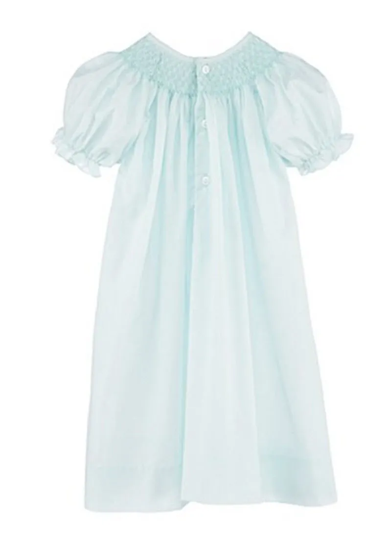 Mint Green Smocked Day Dress with Pink Rosettes & Pearls