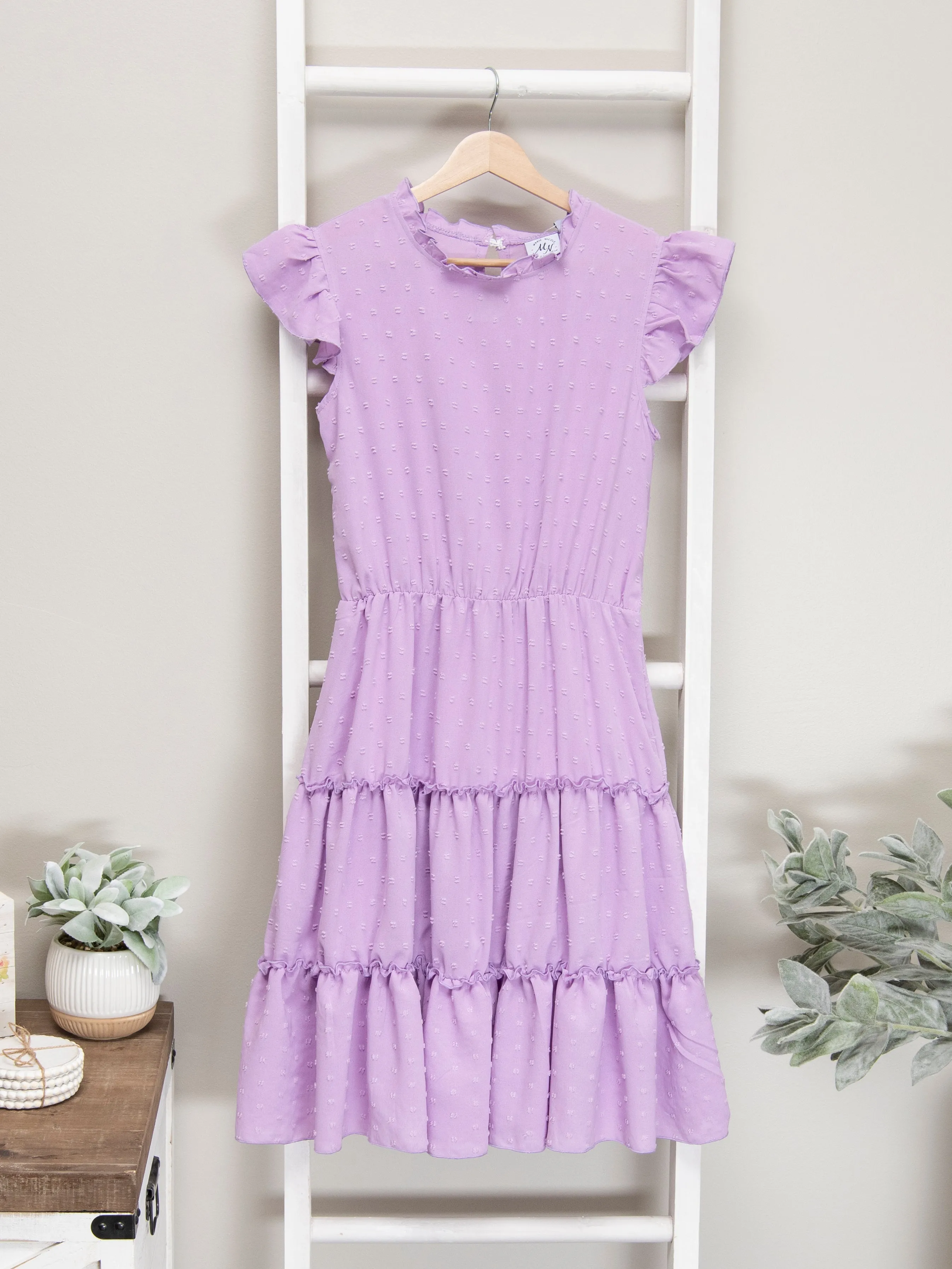 Mom & Me Lavender Tiered Mock Neck Dress