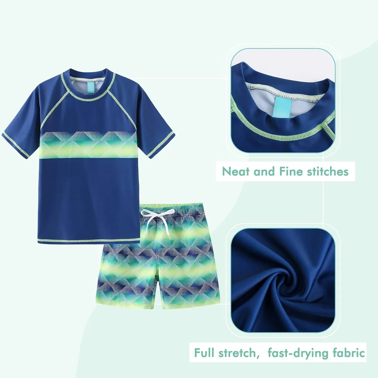 Moon Tree Boys Rash Guard Set for Boys 2 Piece Swimsuits Short Sleeve Bathing Suits with Trunks Quick Dry Swim Shirts