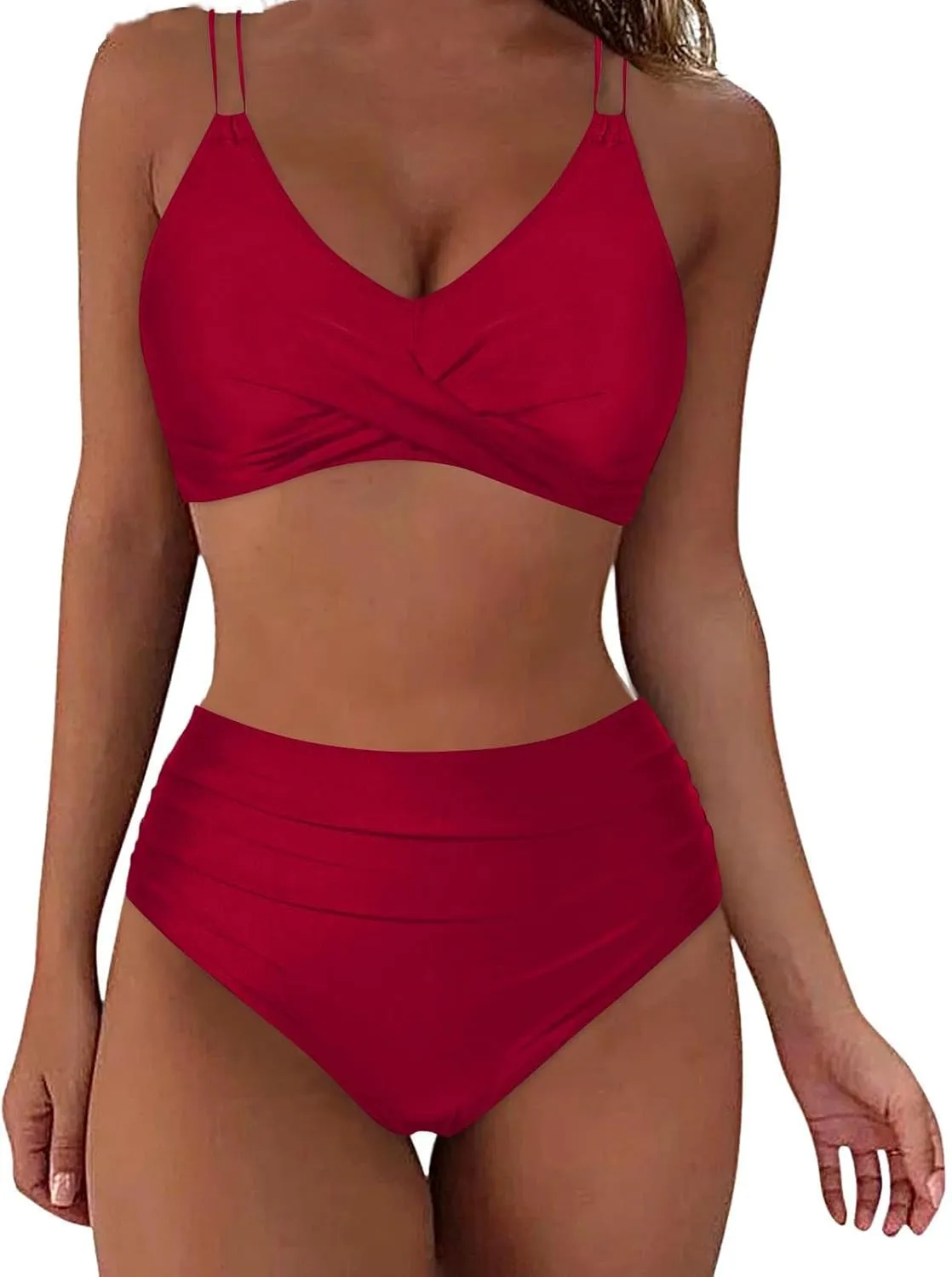 NATHGAM Two Piece Bikini Sets for Women Tummy Control Swimsuits High Waisted Crisscross Tie Back Bathing Suit Swimwear 2025