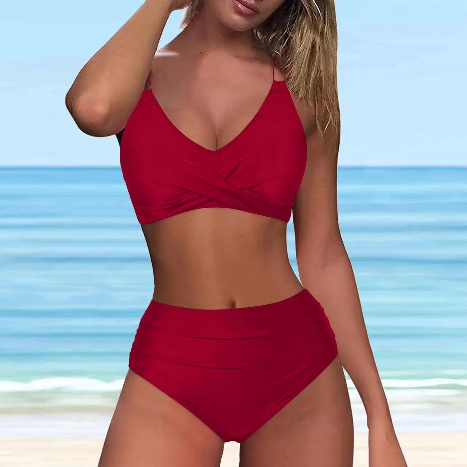 NATHGAM Two Piece Bikini Sets for Women Tummy Control Swimsuits High Waisted Crisscross Tie Back Bathing Suit Swimwear 2025
