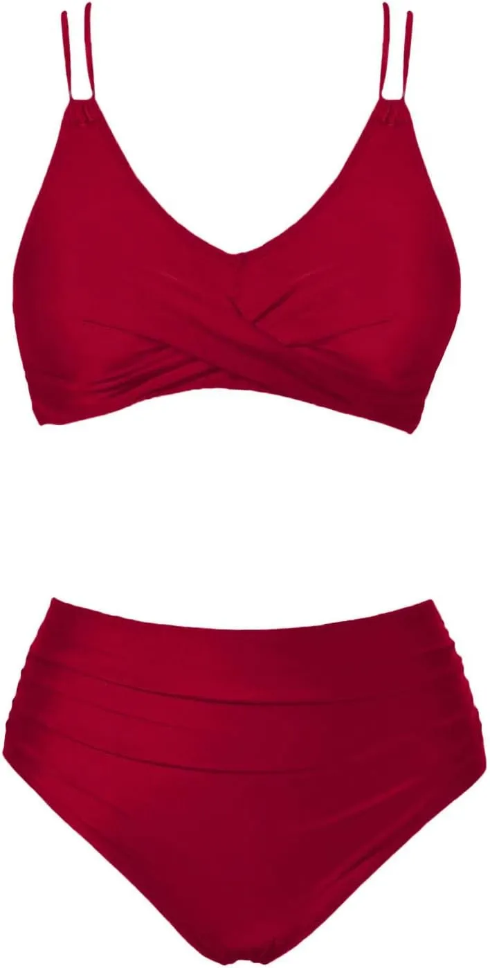 NATHGAM Two Piece Bikini Sets for Women Tummy Control Swimsuits High Waisted Crisscross Tie Back Bathing Suit Swimwear 2025