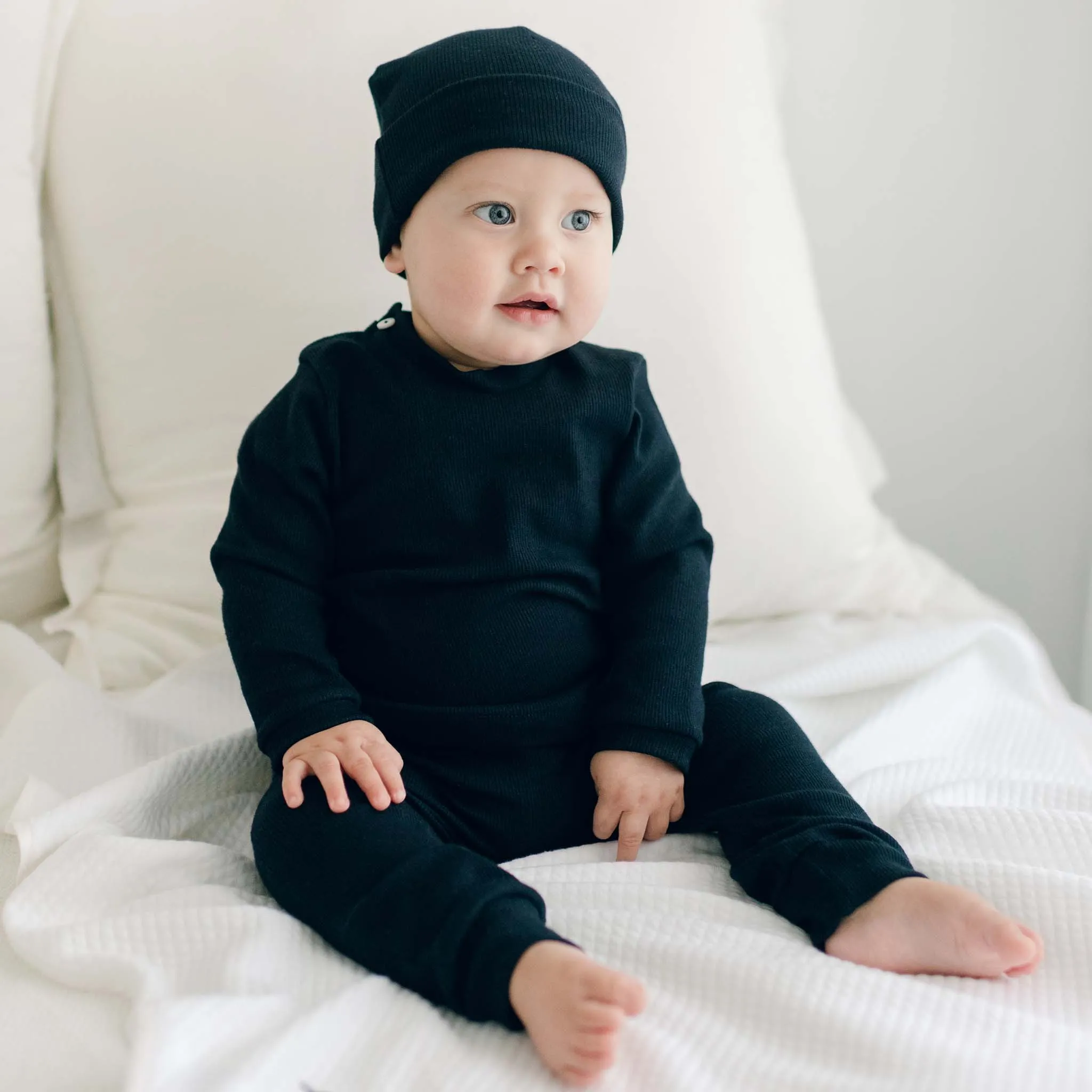 Navy Ribbed Cotton Top & Leggings