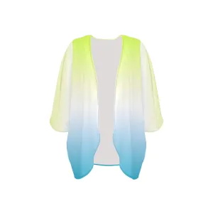 neon green to sky blue ombre Women's Kimono Chiffon Cover Up (Model H51)