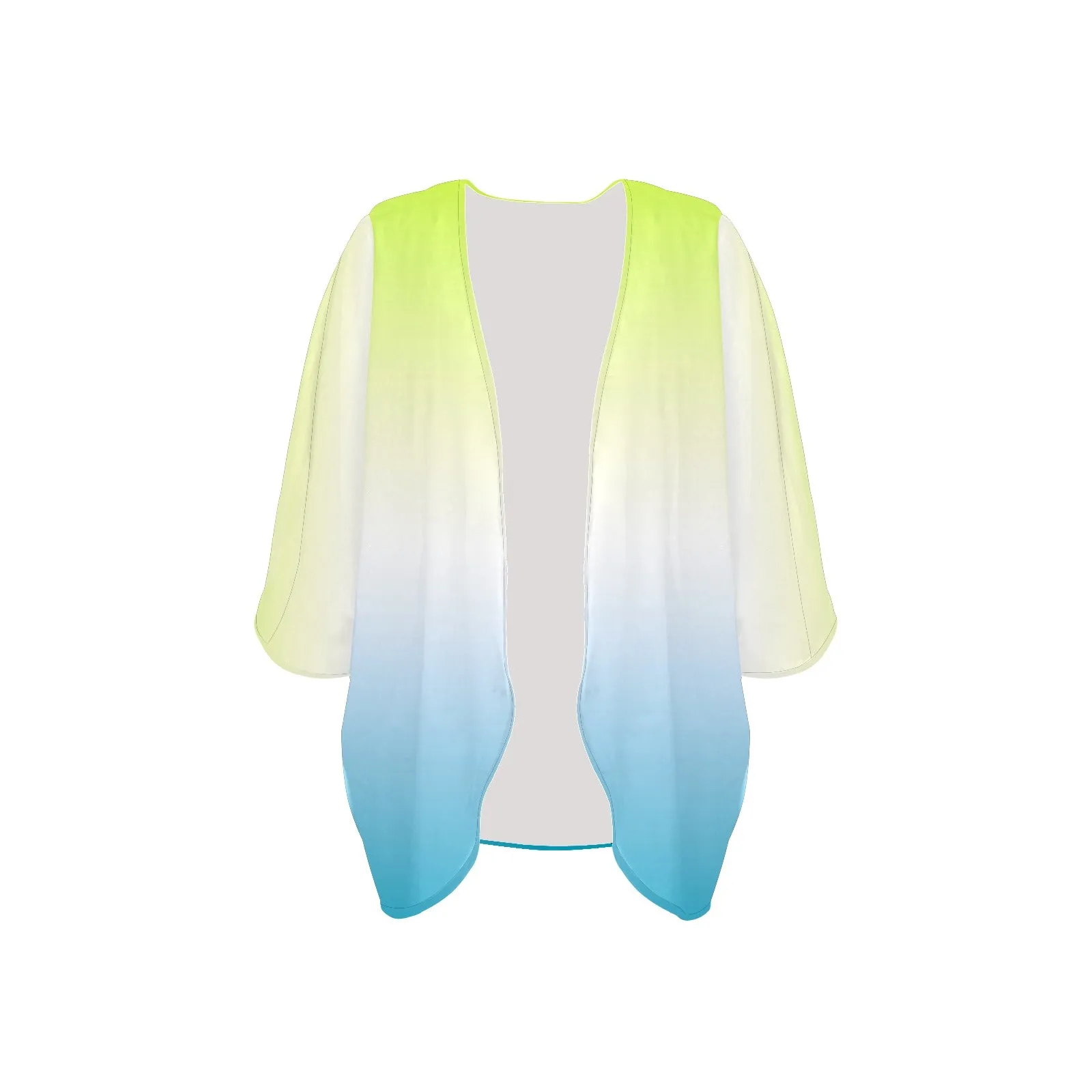 neon green to sky blue ombre Women's Kimono Chiffon Cover Up (Model H51)