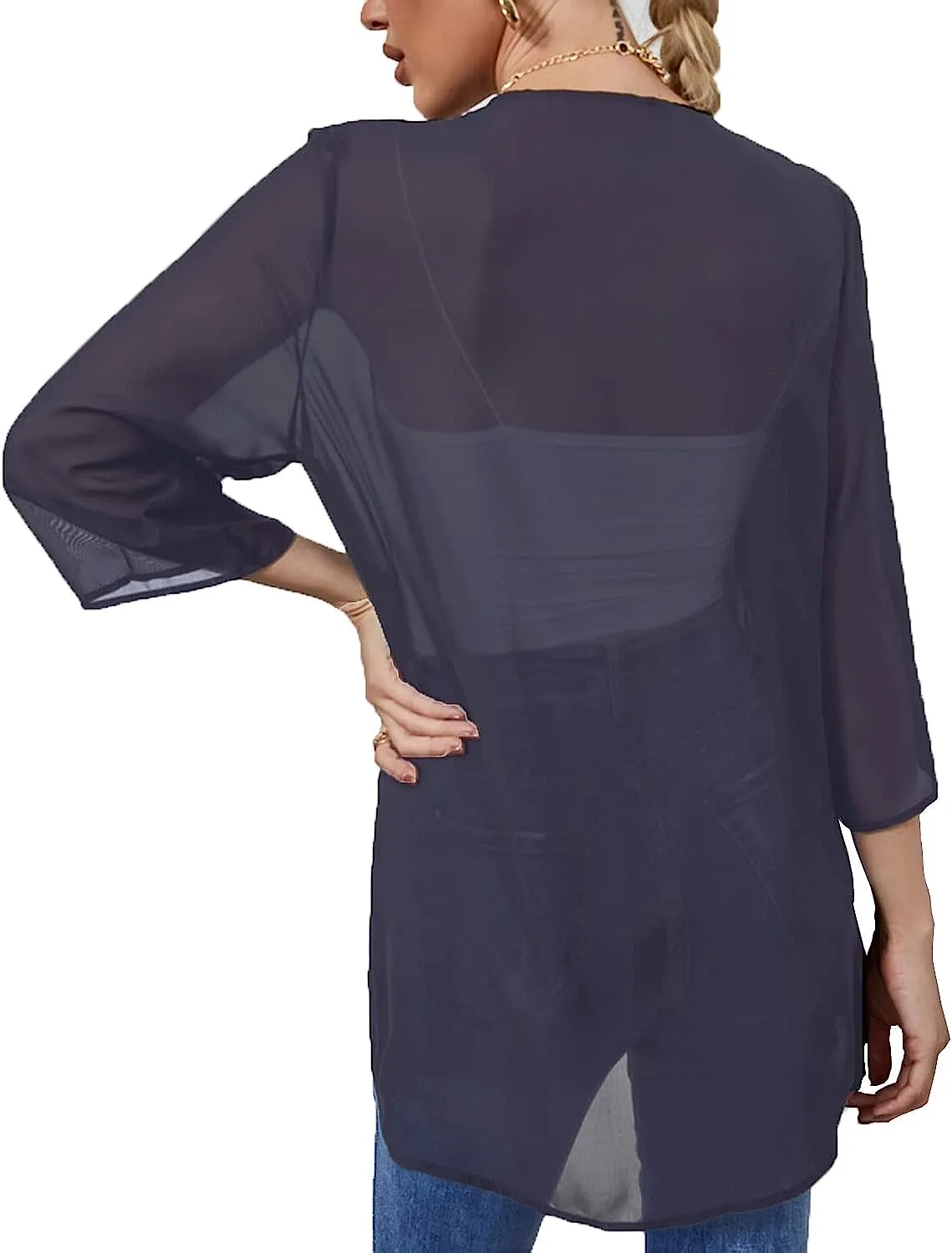 NEW Women’s Chiffon Kimono Cardigans Open Front Beach cover ups Sheer Loose Casual Blouse Tops, Sz S