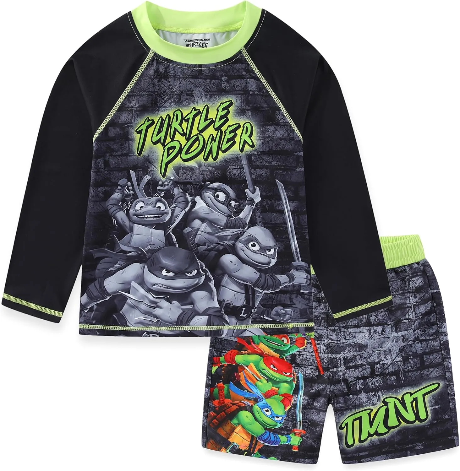 Nickelodeon Teenage Mutant Ninja Turtles Boys UPF 50  Rash Guard and Swim Trunks for Big Kids