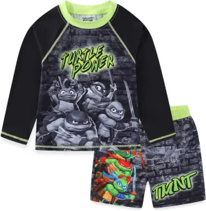 Nickelodeon Teenage Mutant Ninja Turtles Boys UPF 50  Rash Guard and Swim Trunks for Big Kids