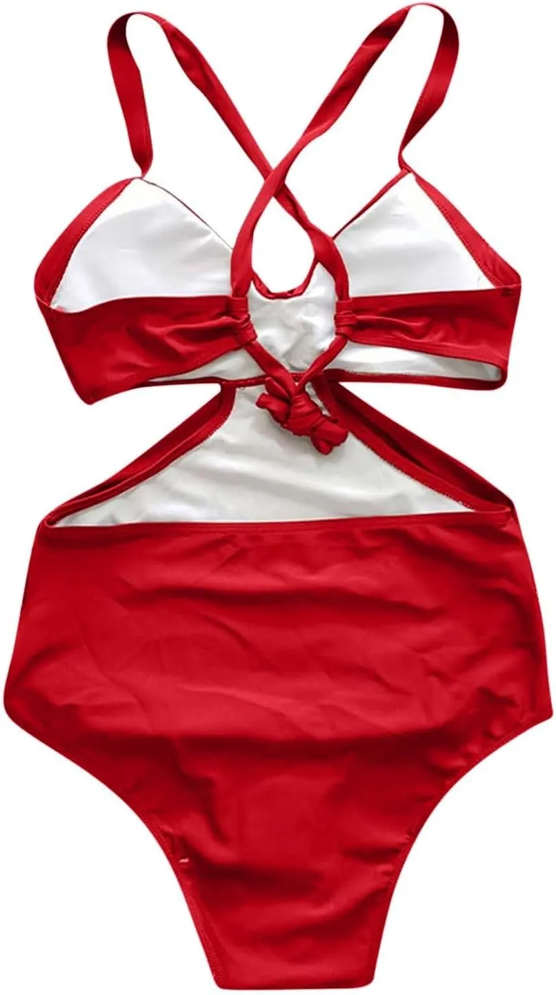 One Piece Swimsuit for Womens Fashion Ruched Tummy Control High Cut Backless Swimwear Wrap V Neck Bathing Suits