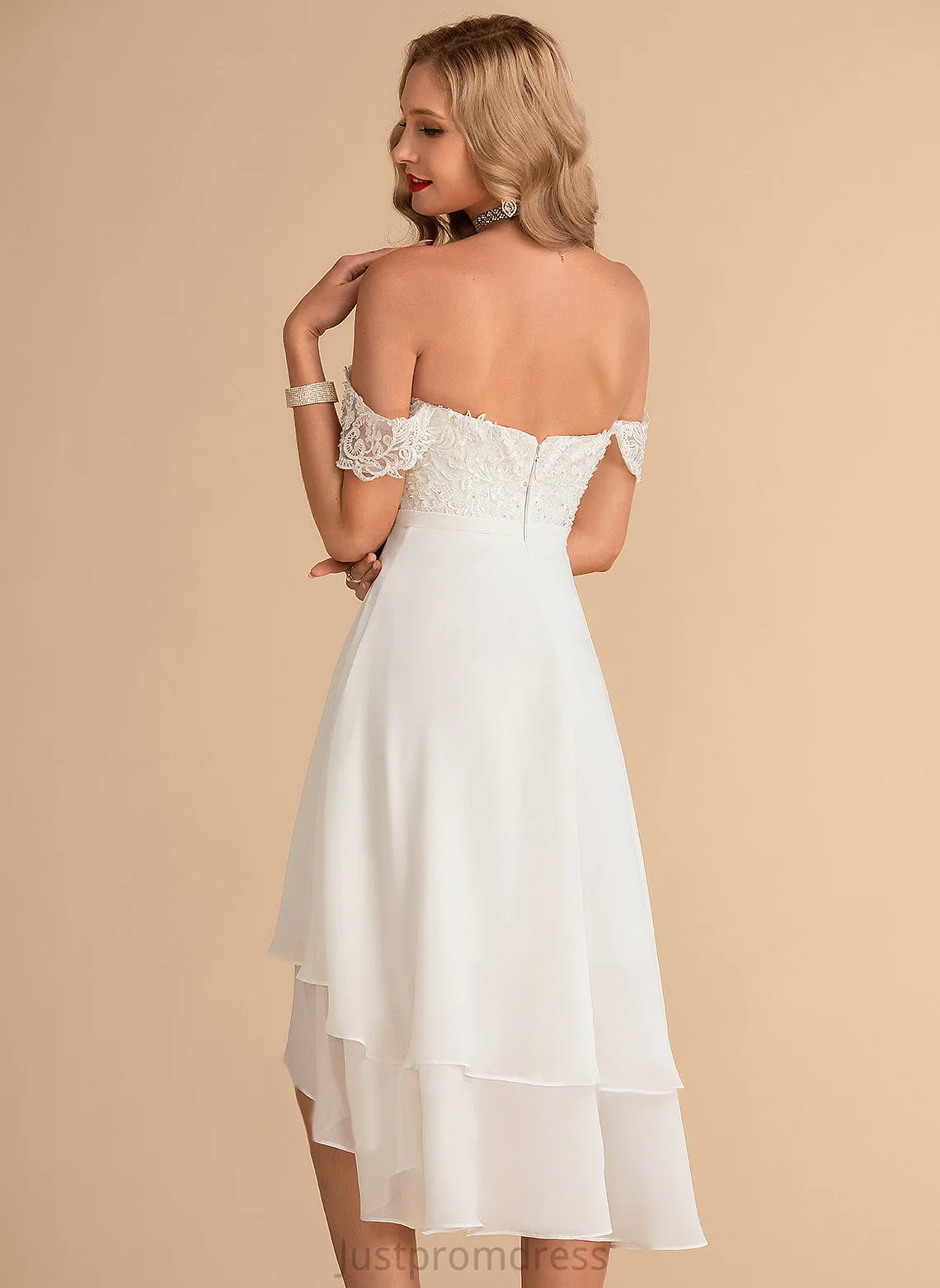 Paris With Dress Wedding Wedding Dresses A-Line Off-the-Shoulder Sequins Asymmetrical Beading Lace Chiffon
