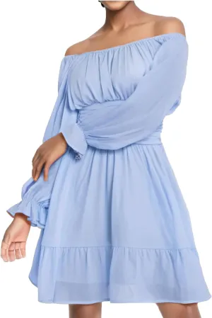Pastel Dresses for Women 2025 Cute Petite Off Shoulder Long Sleeve Empire Waist Mini Dress Boho Church Graduation Outfit