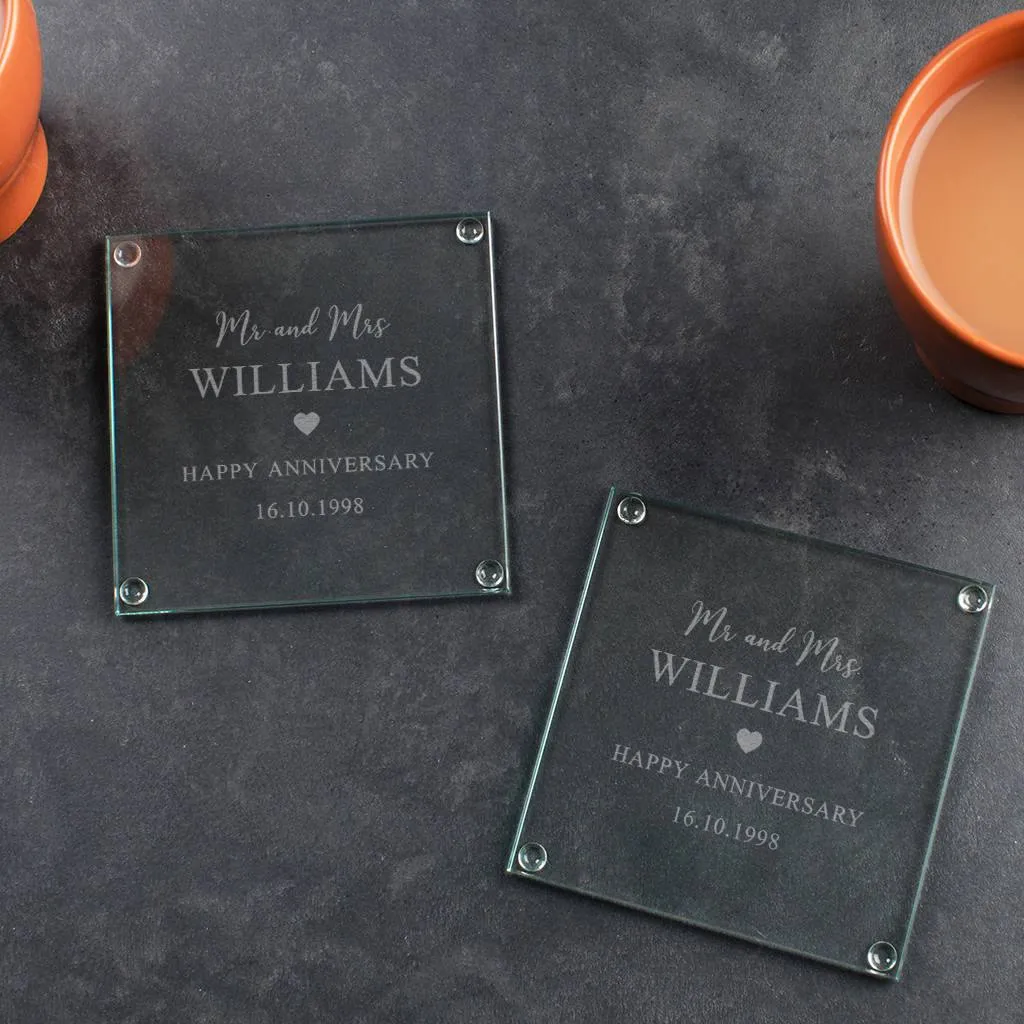 Personalised Wedding Glass Coaster Set
