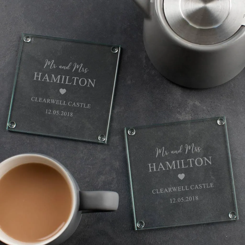 Personalised Wedding Glass Coaster Set