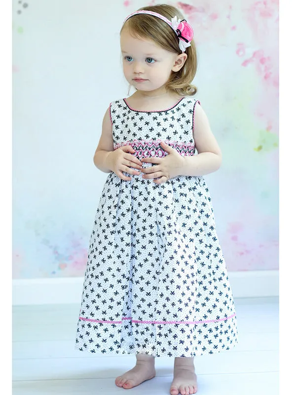 Pink Black White Hand Smocked Sleeveless Girls Summer Dress