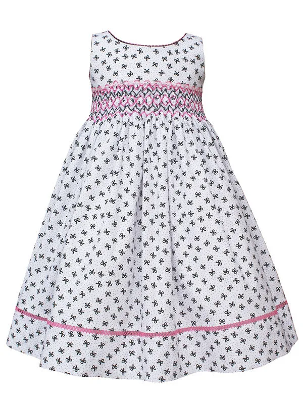 Pink Black White Hand Smocked Sleeveless Girls Summer Dress