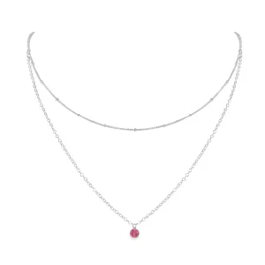 Pink Tourmaline Gemstone Chain Layered Choker Necklace