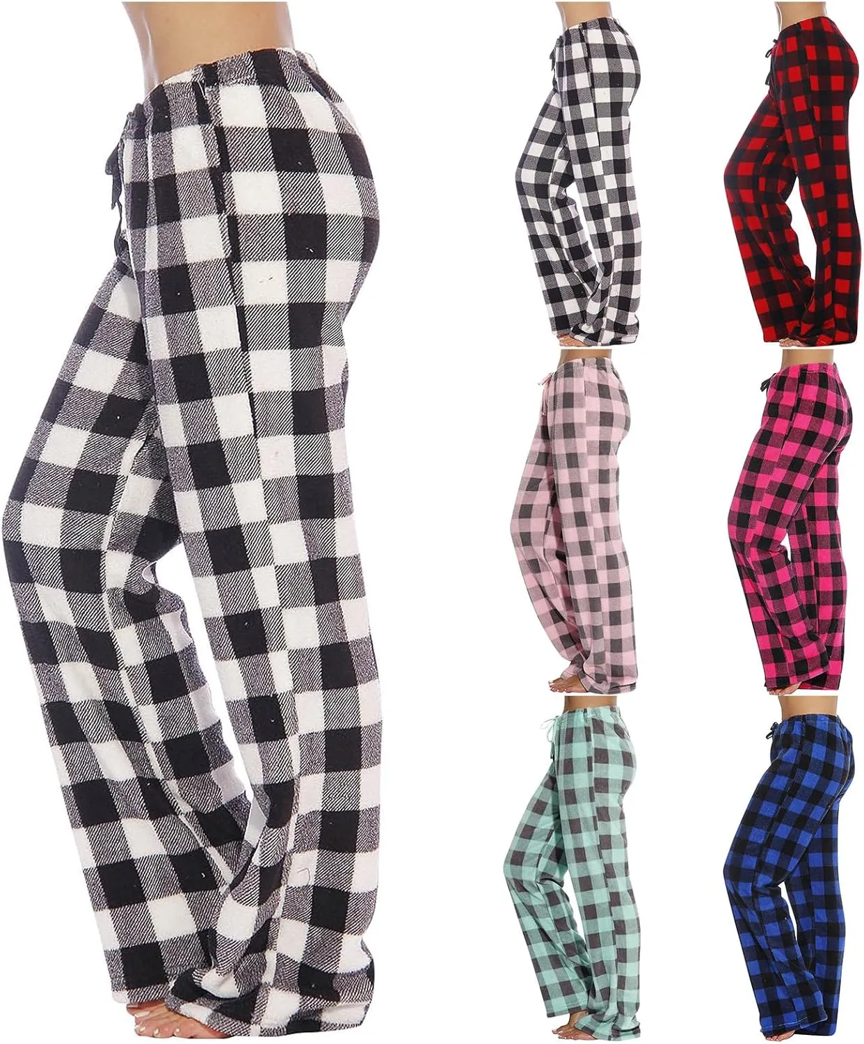 Plaid Pajama Pants Women Loose Flannel Pants Wide Leg Lounge Pj Bottoms Comfy Loungewear