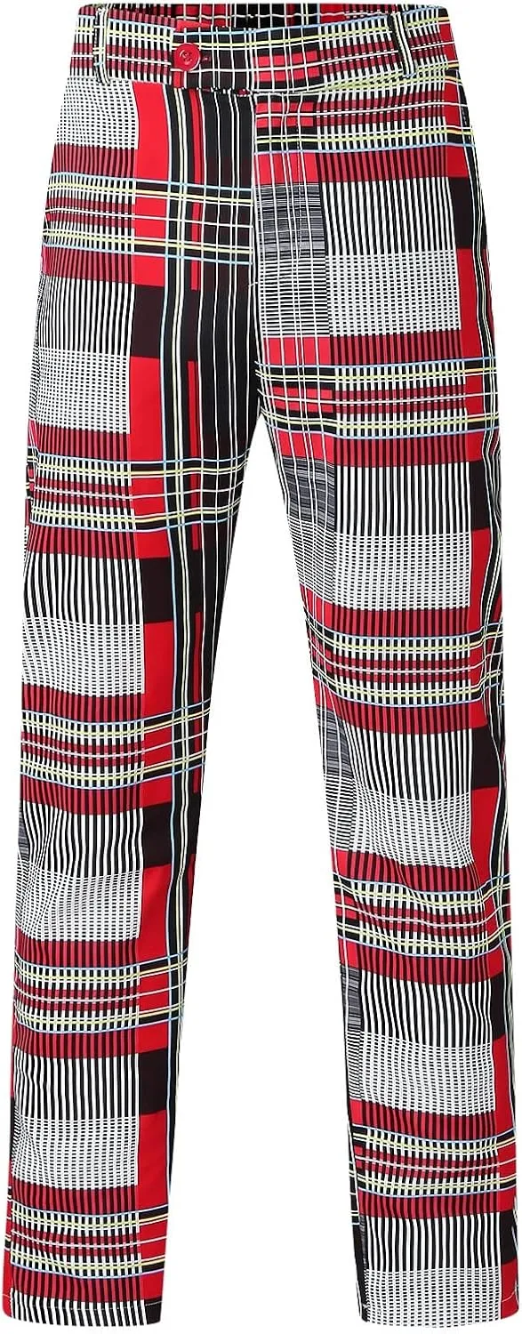 Plaid Pants for Men Slim Fit Flat Front Skinny Chino Dress Pants Checkered Business Casual Pants Stretch Golf Trousers