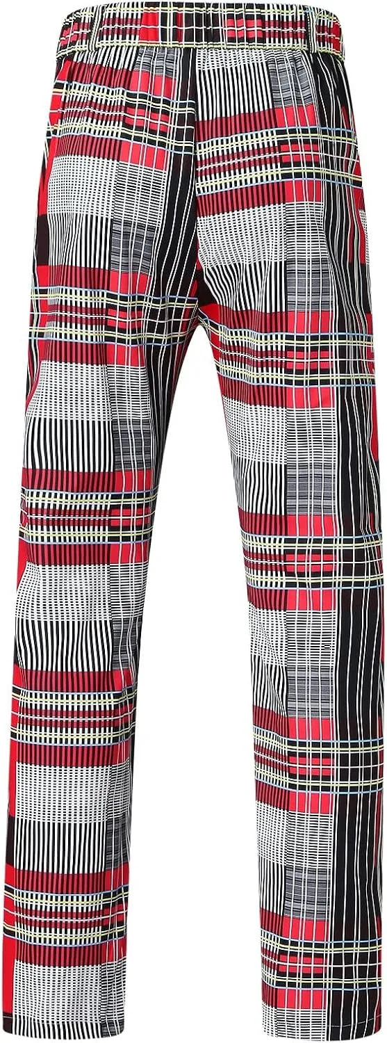 Plaid Pants for Men Slim Fit Flat Front Skinny Chino Dress Pants Checkered Business Casual Pants Stretch Golf Trousers
