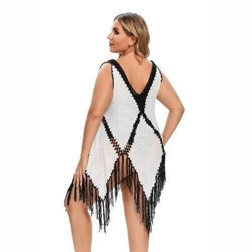 Plus Size Crochet Tassel V-Neck Beach Cover Up