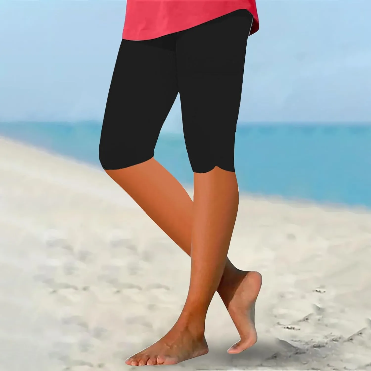 Plus Size Leggings Printed Stretch High Waist Elastic Cropped Pants Resort Beach Leggings Leggings with Pockets