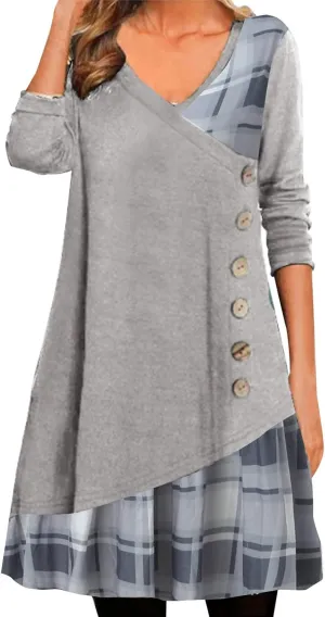 Preppy Shift Dresses for Women 2025 Casual Long Sleeve V Neck Graduation Dress Vacation Girls Night Out Outfits for Women