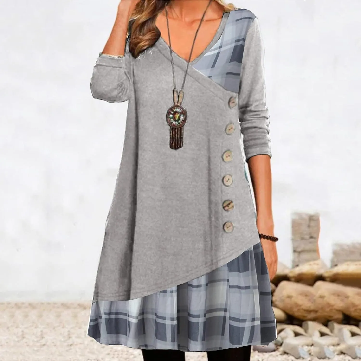 Preppy Shift Dresses for Women 2025 Casual Long Sleeve V Neck Graduation Dress Vacation Girls Night Out Outfits for Women