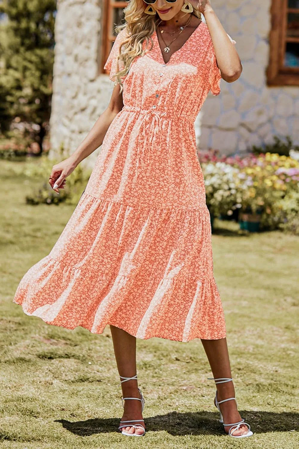PRETTYGARDEN Summer Floral Dress for Women 2025 Casual Boho Short Sleeve Maxi Dresses V Neck Tiered Flowy Beach Sundress