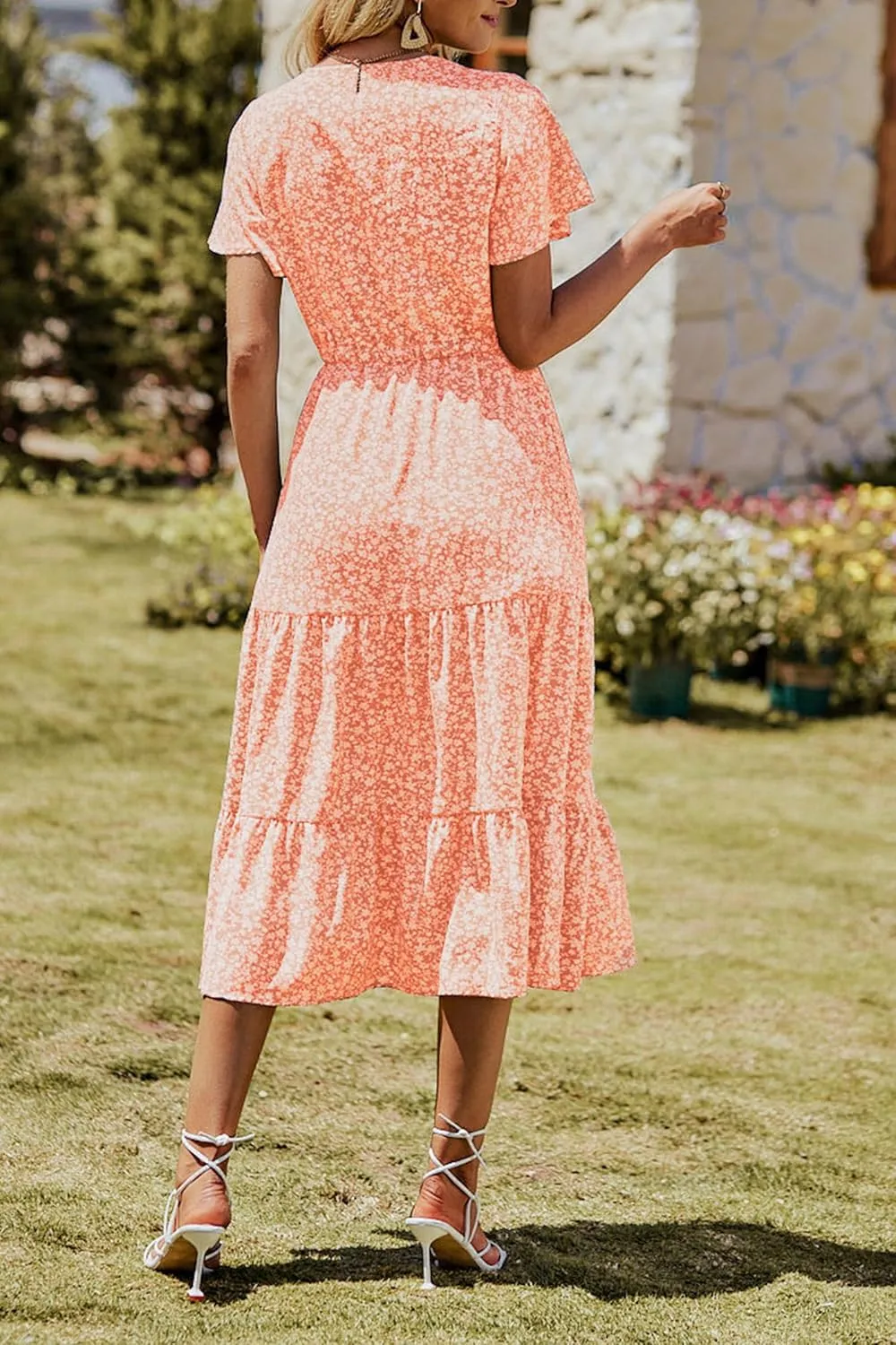 PRETTYGARDEN Summer Floral Dress for Women 2025 Casual Boho Short Sleeve Maxi Dresses V Neck Tiered Flowy Beach Sundress