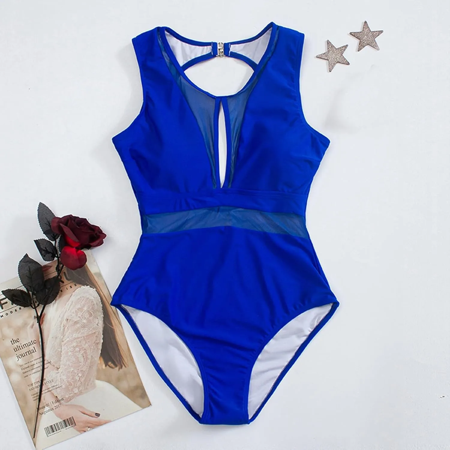 PTOLOCIF One Piece Swimsuit Women Scoop Neck Cut Out Front Lace up Bathing Suit High Cut Monokini One Piece Swimsuit