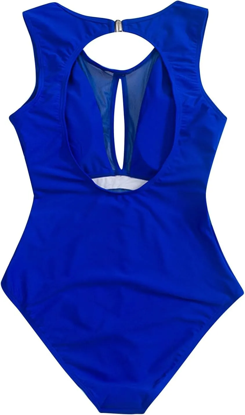 PTOLOCIF One Piece Swimsuit Women Scoop Neck Cut Out Front Lace up Bathing Suit High Cut Monokini One Piece Swimsuit