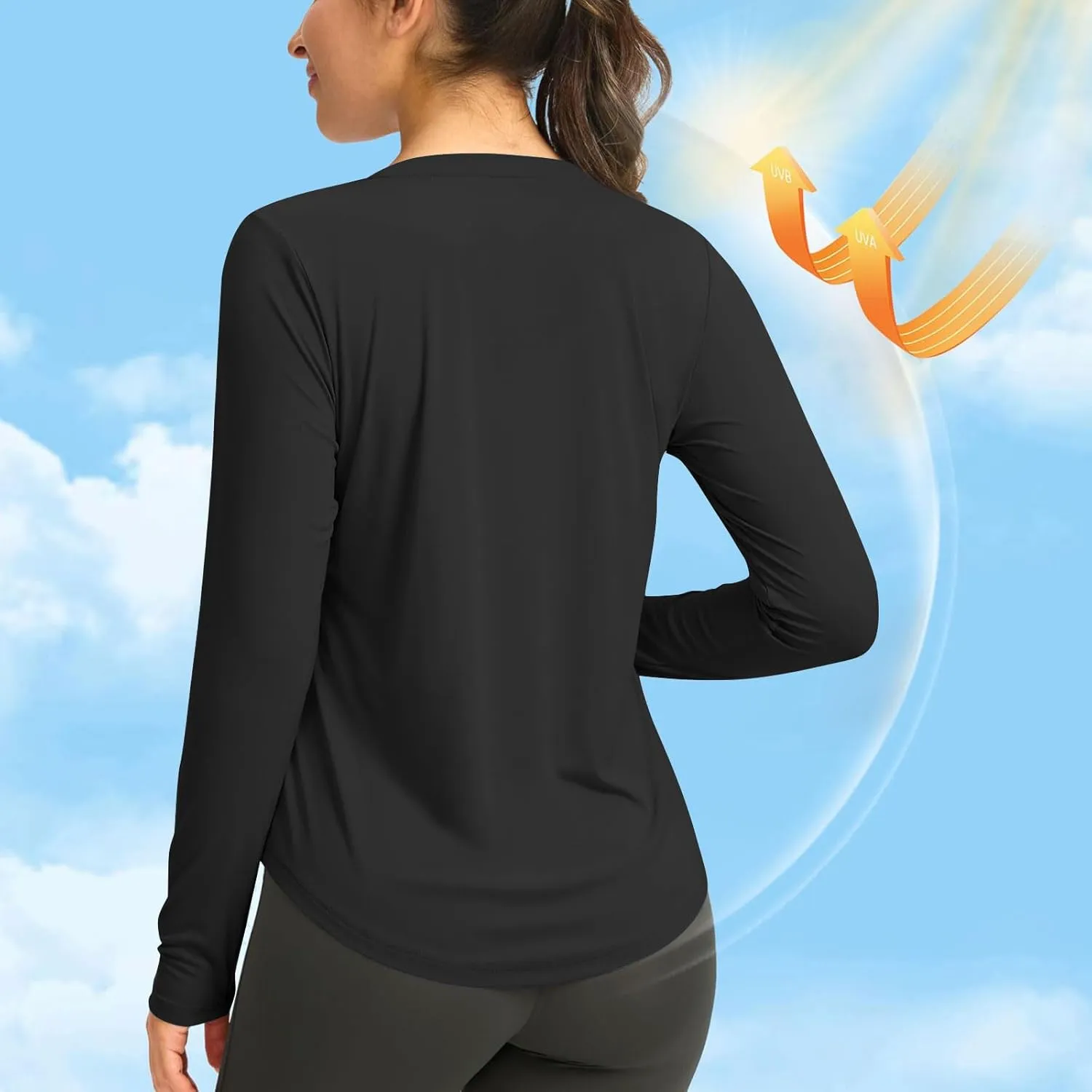 Rash Guard for Women UPF 50  SPF UV Protection Workout Tops with Thumb Hole Long Sleeve Lightweight Hiking Swim Shirts