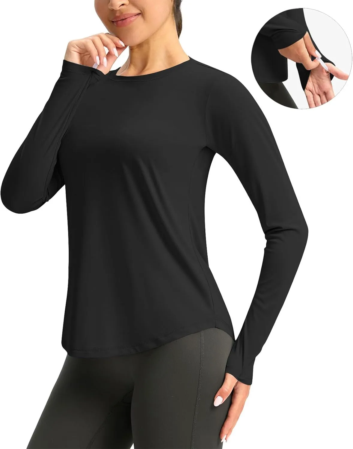 Rash Guard for Women UPF 50  SPF UV Protection Workout Tops with Thumb Hole Long Sleeve Lightweight Hiking Swim Shirts
