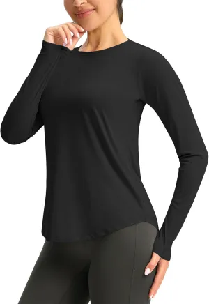 Rash Guard for Women UPF 50  SPF UV Protection Workout Tops with Thumb Hole Long Sleeve Lightweight Hiking Swim Shirts