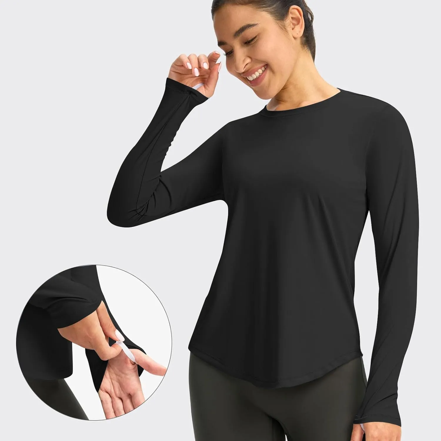 Rash Guard for Women UPF 50  SPF UV Protection Workout Tops with Thumb Hole Long Sleeve Lightweight Hiking Swim Shirts