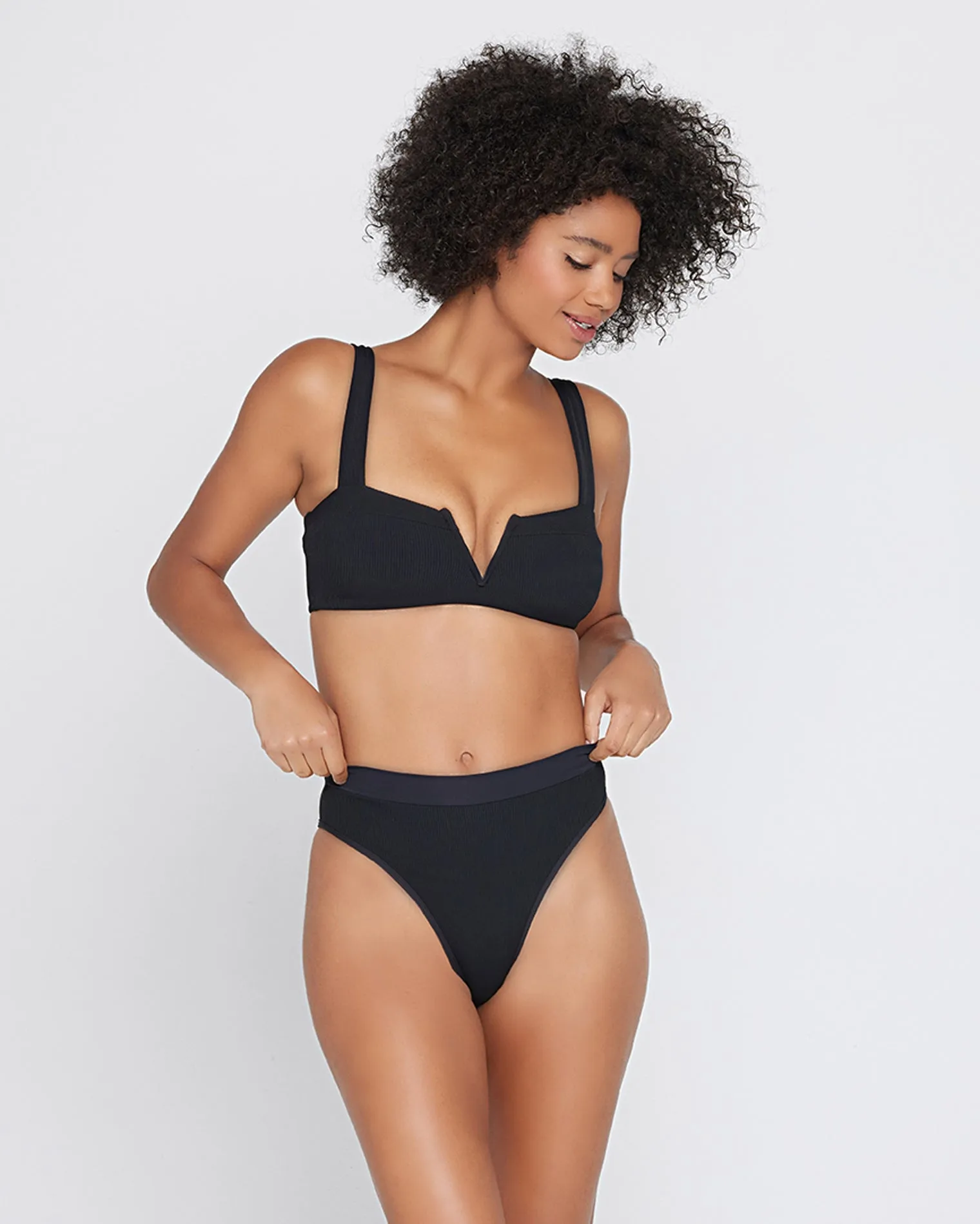 Ribbed Frenchi Bikini Bottom - Black