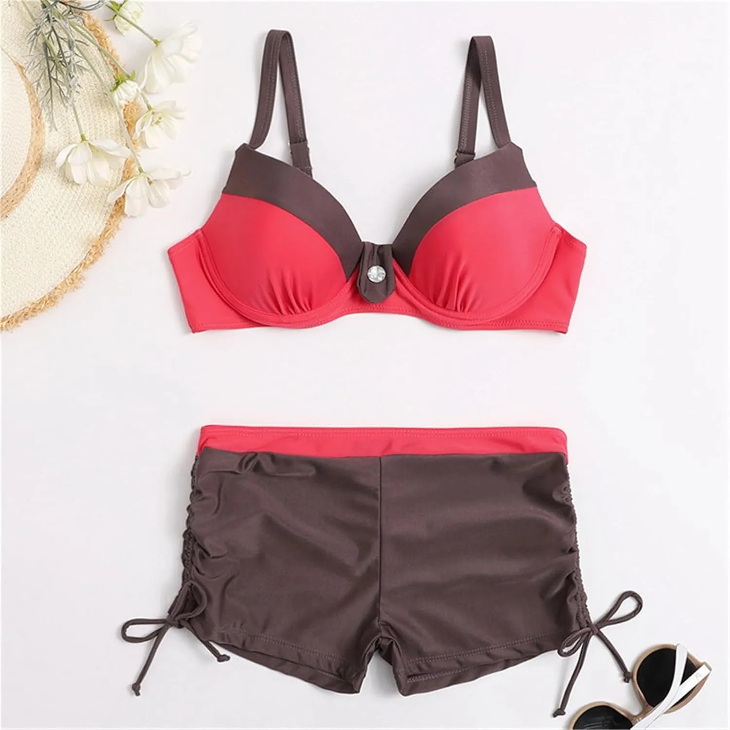 Rvidbe Swimsuits for Women 2025 Women's 2 Piece Push Up Swimsuit with Boy Shorts Tummy Control Bikini Sets Bathing Suits